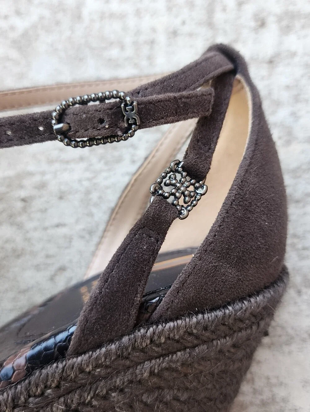 Sam Elderman Nati Platform Wedge Espadrille Ankle Strap Choc Brown Pumps, Sz 8.5